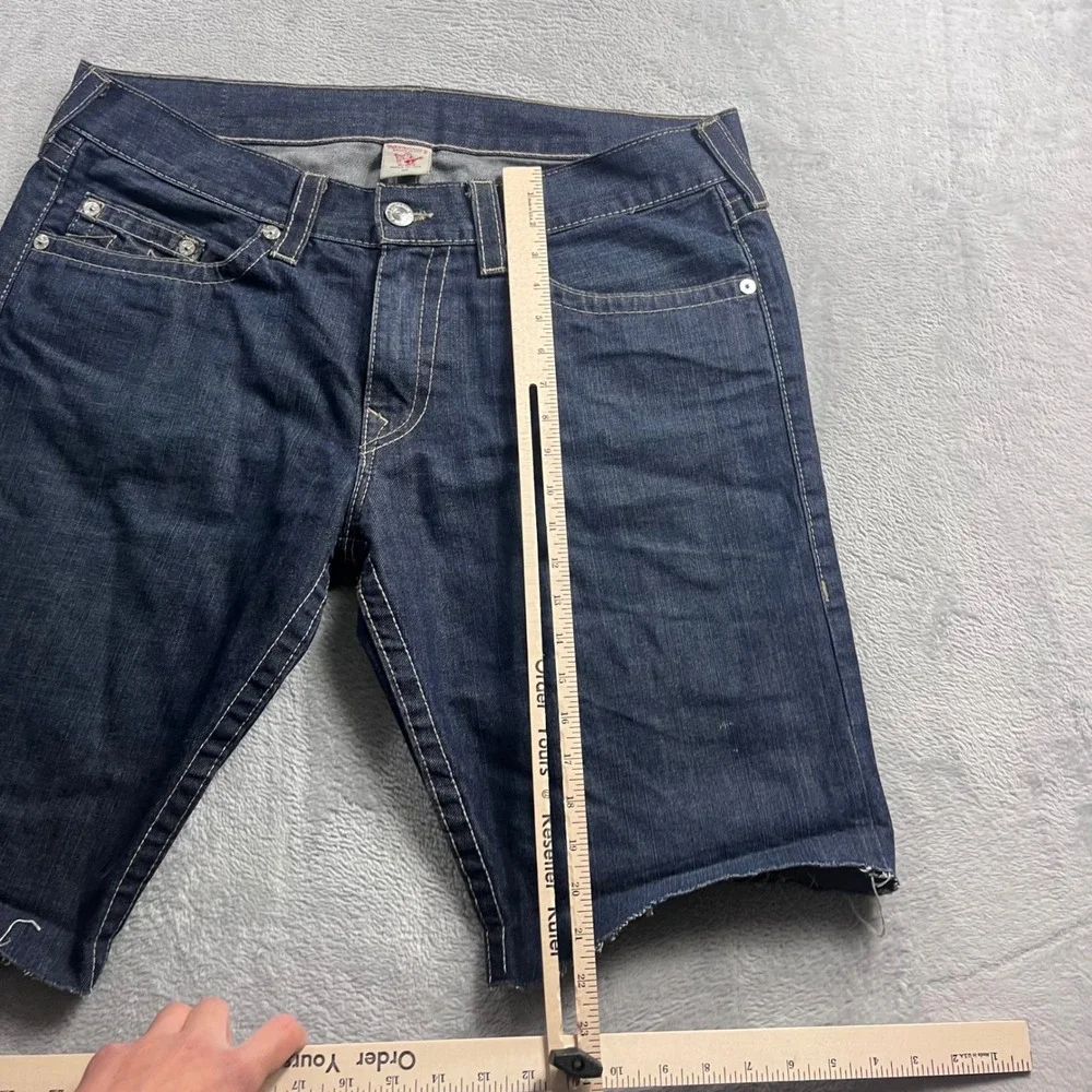 True Religion Men Dark Wash Cut Off Denim Shorts Straight Fit Size 38 M4E800FPZW